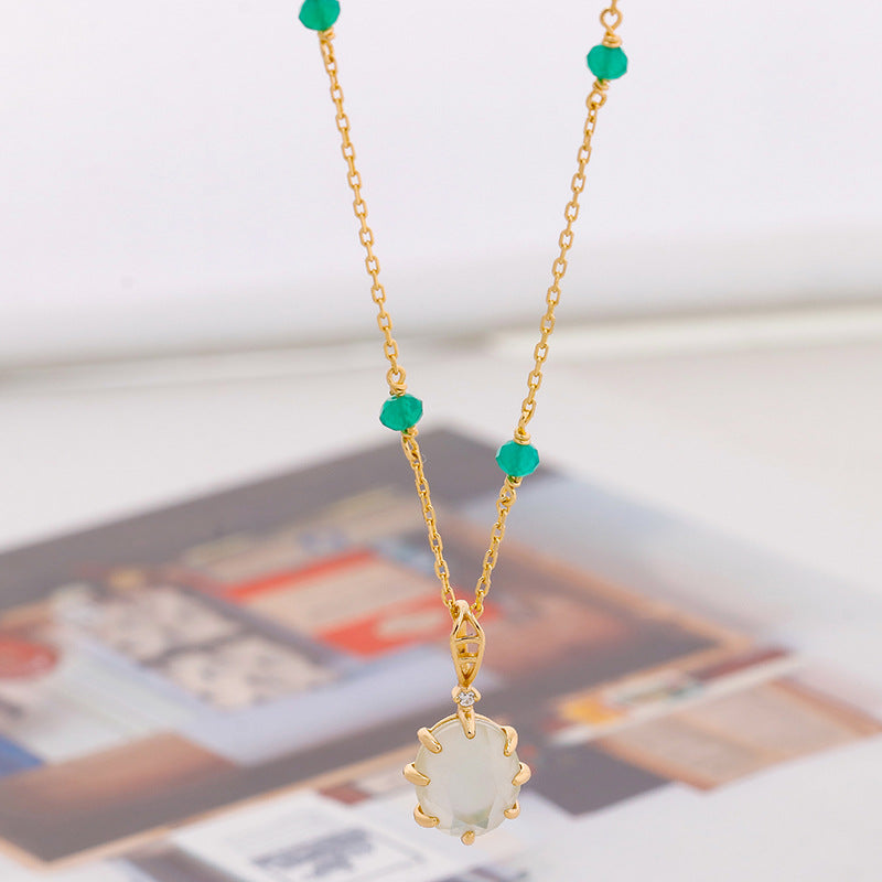 Collar de Plata 925 con Cuentas de Calcedonia y Cuarzo Verde: Armonía y Elegancia Natural
