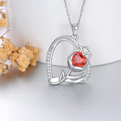 Collar corazón de rosa en plata 925 con jaspe rojo, pasión y protección emocional