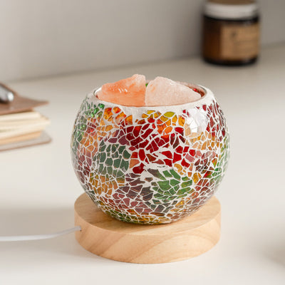 Lámpara de Sal Roja con Mosaico y Aromaterapia – Luz de Energía y Armonía Interior