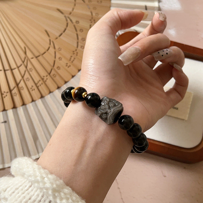 León Despierto: Pulsera de Obsidiana Nevada – Protege y Despierta tu Energía Interior