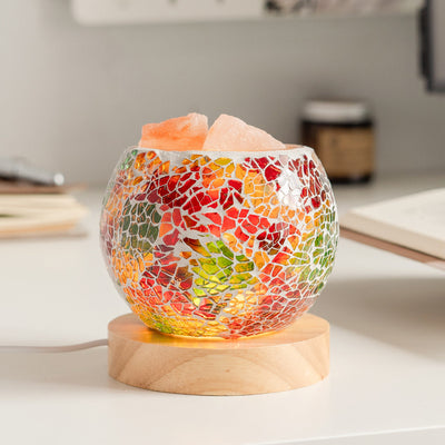 Lámpara de Sal Roja con Mosaico y Aromaterapia – Luz de Energía y Armonía Interior