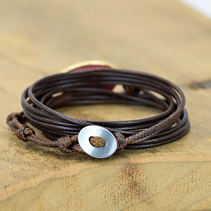 Pulsera de Rodonita con Cuerda de Cera Simple