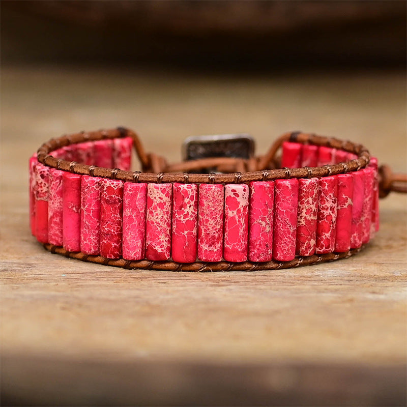 Pulsera cilíndrica de piedra imperial roja – Vitalidad y carácter