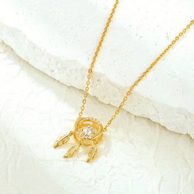 Collar atrapasueños en plata 925 bañada en oro de 14k, talismán brillante de protección y belleza espiritual