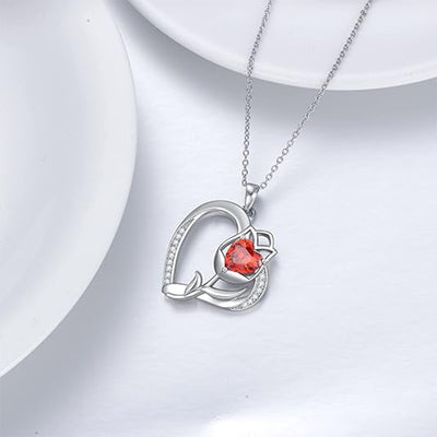 Collar corazón de rosa en plata 925 con jaspe rojo, pasión y protección emocional