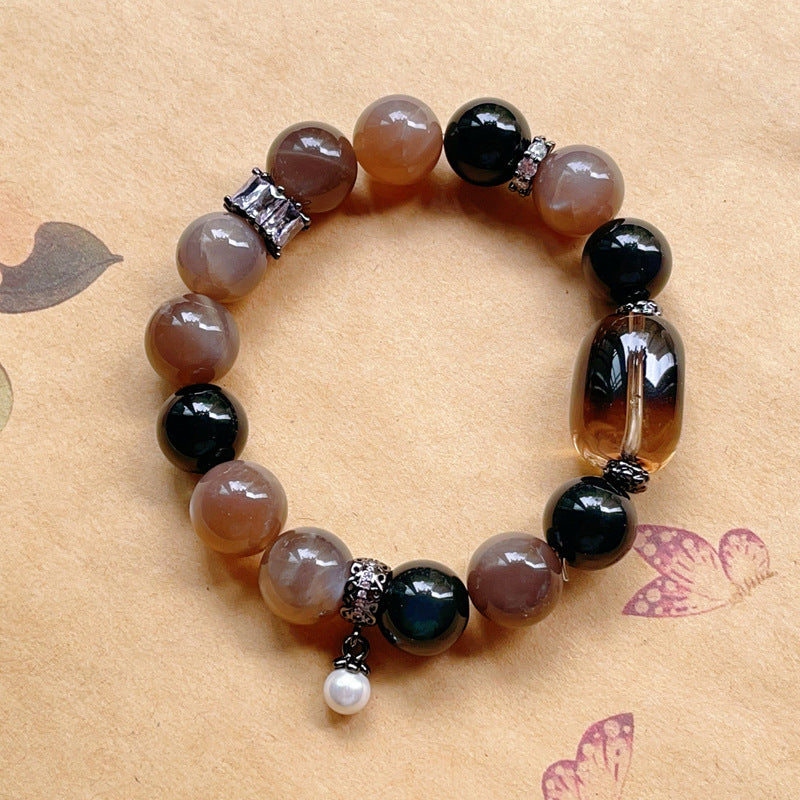 Energía y luz interior: Pulsera de piedra solar, obsidiana y cristal de té