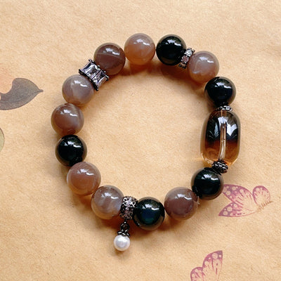 Energía y luz interior: Pulsera de piedra solar, obsidiana y cristal de té