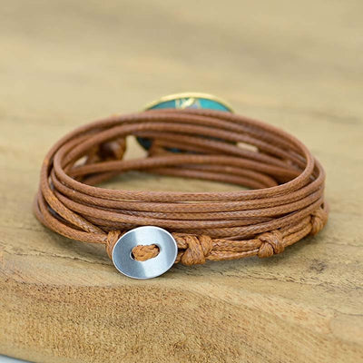 Pulsera Bohemia con Turquesa y Cuerda Marrón