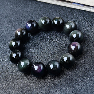 Armonía y protección: Pulsera de obsidiana arcoíris y ojos de colores