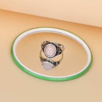 Anillo de cuarzo rosa en plata 925, amor propio y serenidad en estado puro