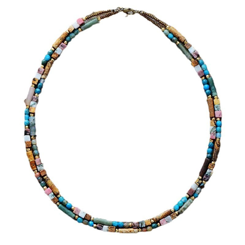 Collar Bohemia de Doble Capa: Turquesa & Cuarzo Azul – Elegancia y Energía Natural