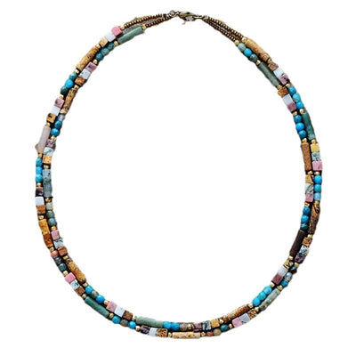 Collar Bohemia de Doble Capa: Turquesa & Cuarzo Azul – Elegancia y Energía Natural