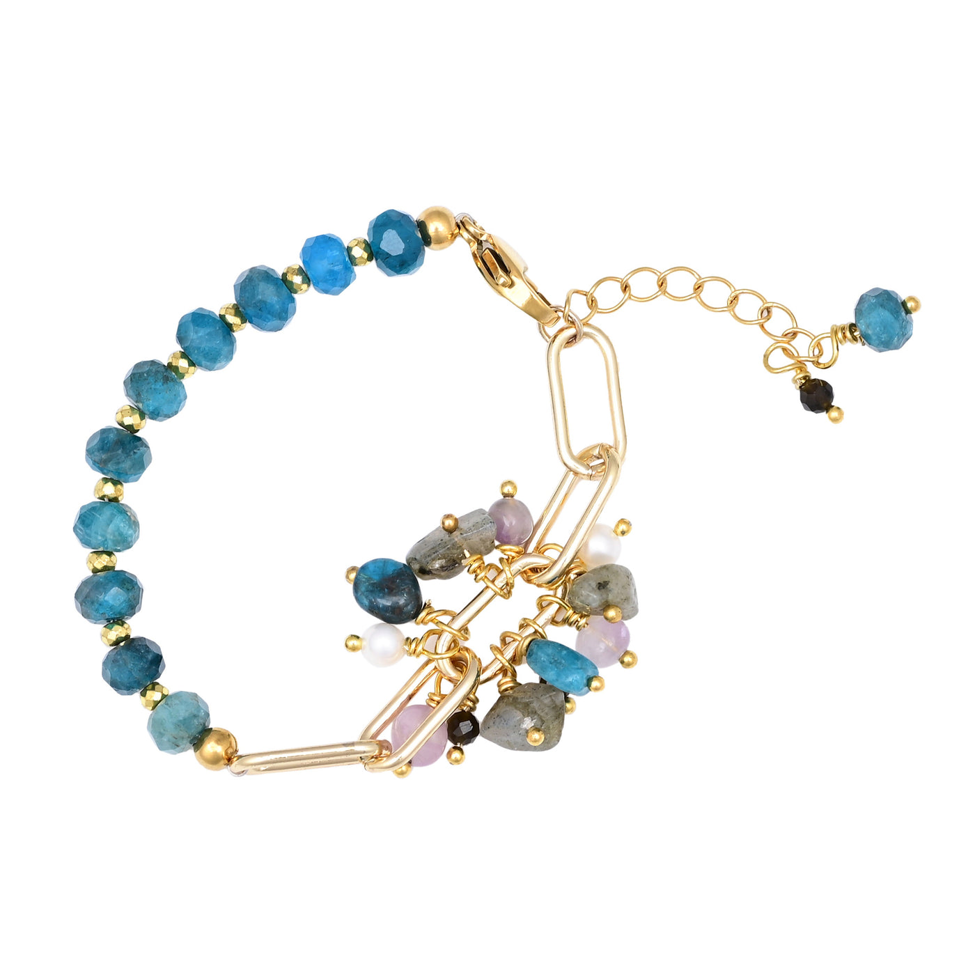 Pulsera de apatita con flor y bola, claridad mental y energía creativa en armonía