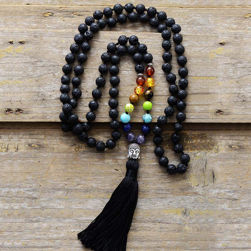 Energía y Protección: Collar Mala de Piedra Volcánica Natural