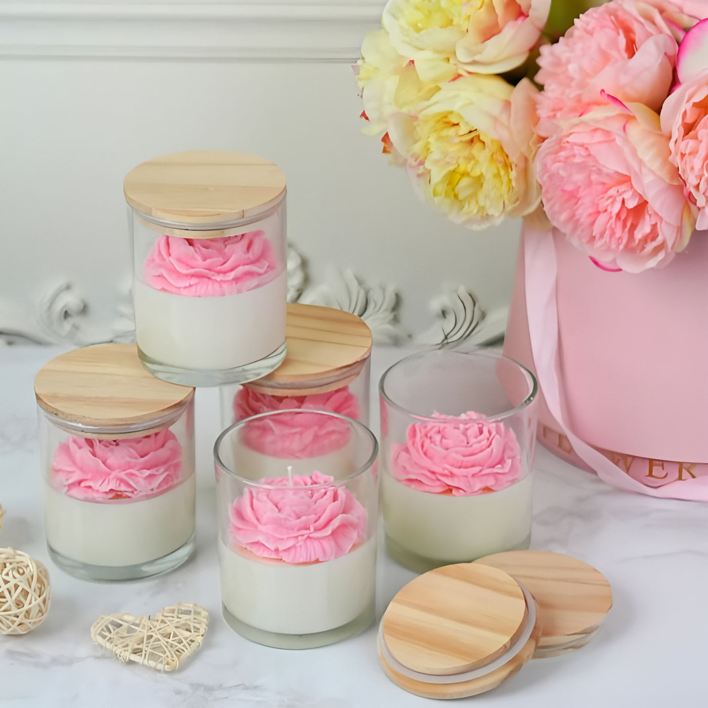 Vela de Aromaterapia de Cera de Soja con Flor de Peonía – Belleza, Calma y Energía Amorosa