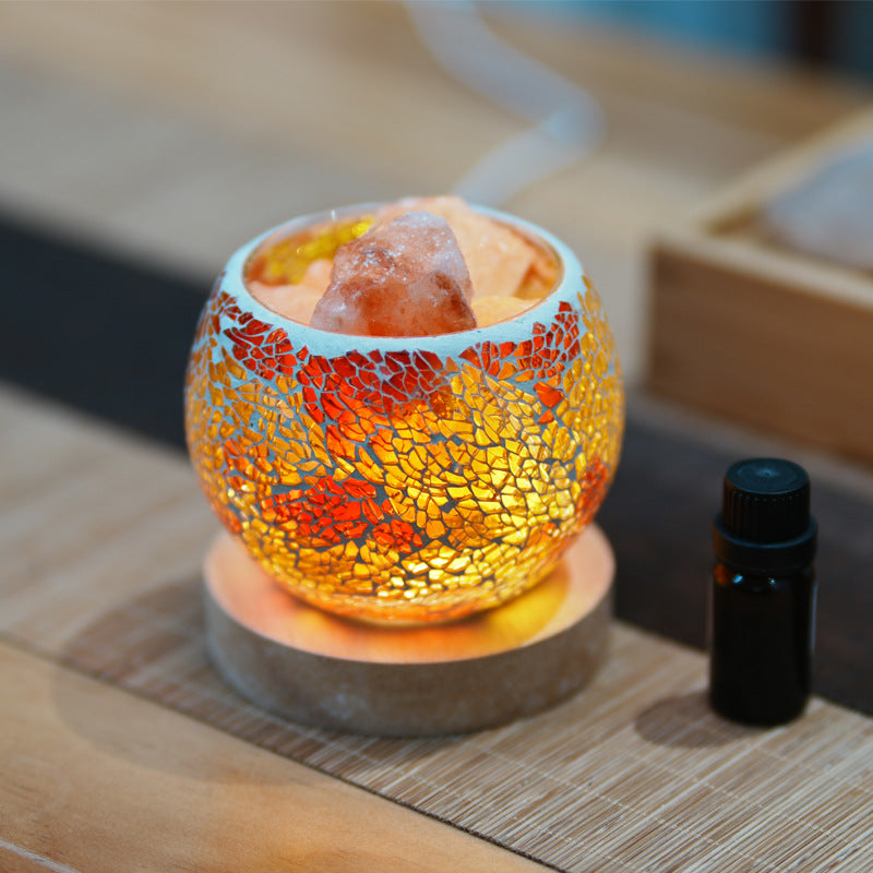Lámpara de Sal Naranja con Mosaico y Aromaterapia – Luz de Calma y Energía Positiva