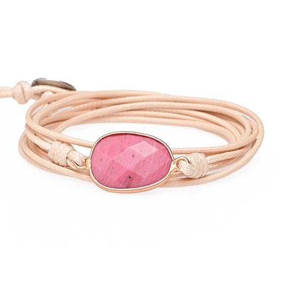 Pulsera envuelta en cuerda de cera con colgante de rhodonita