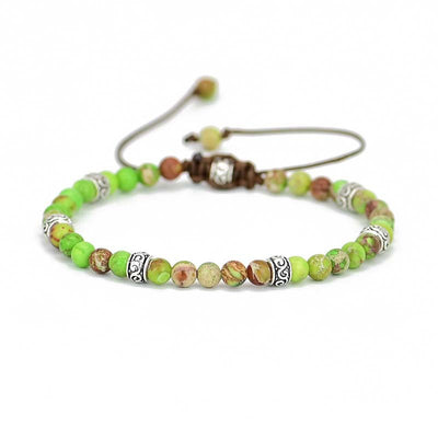 Pulsera Ajustable de Jaspe Verde Natural con Detalles Étnicos