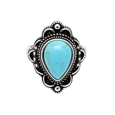 Anillo bohemio de turquesa en gota de agua y plata 925, protección natural con alma libre