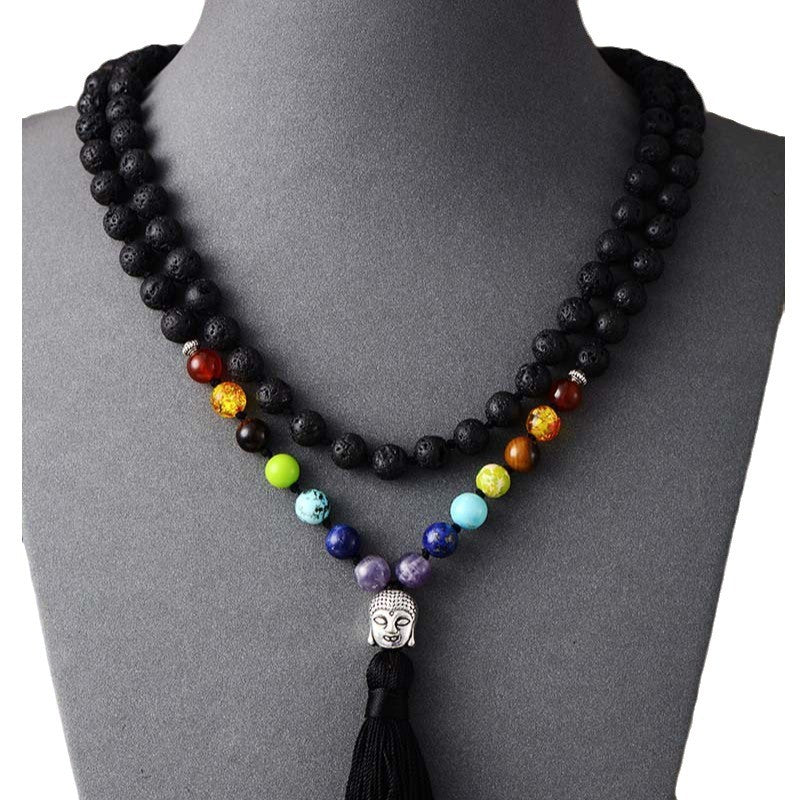 Energía y Protección: Collar Mala de Piedra Volcánica Natural