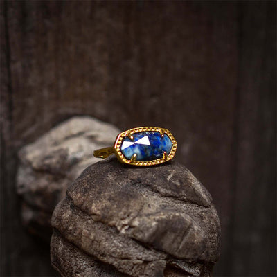 Anillo ajustable de lapislázuli en bronce, sabiduría profunda y poder interior