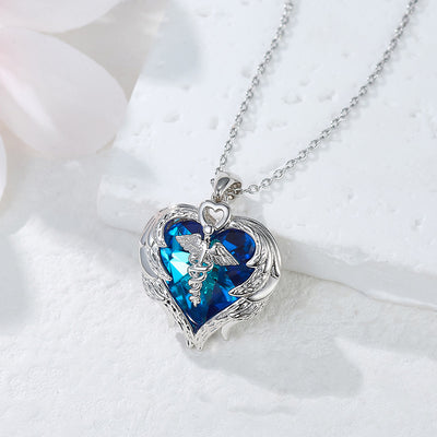 Collar alas de ángel con corazón de lapislázuli en plata 925, protección y sabiduría emocional