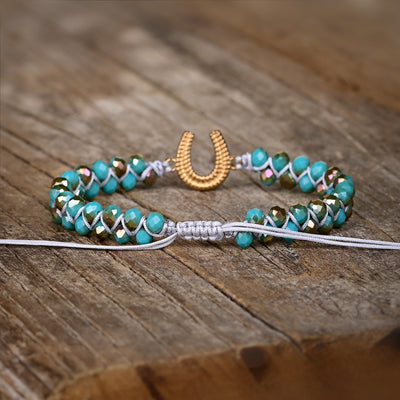Pulsera de Cristal Checo con Amuleto de Herradura Dorada