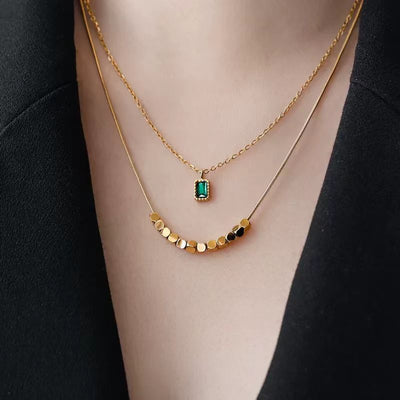 Collar de Cuarzo Verde de Doble Capa: Elegancia y Energía Positiva