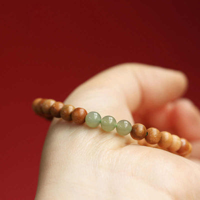 Pulsera de Armonía y Suerte con Aventurina en Madera de Melocotón