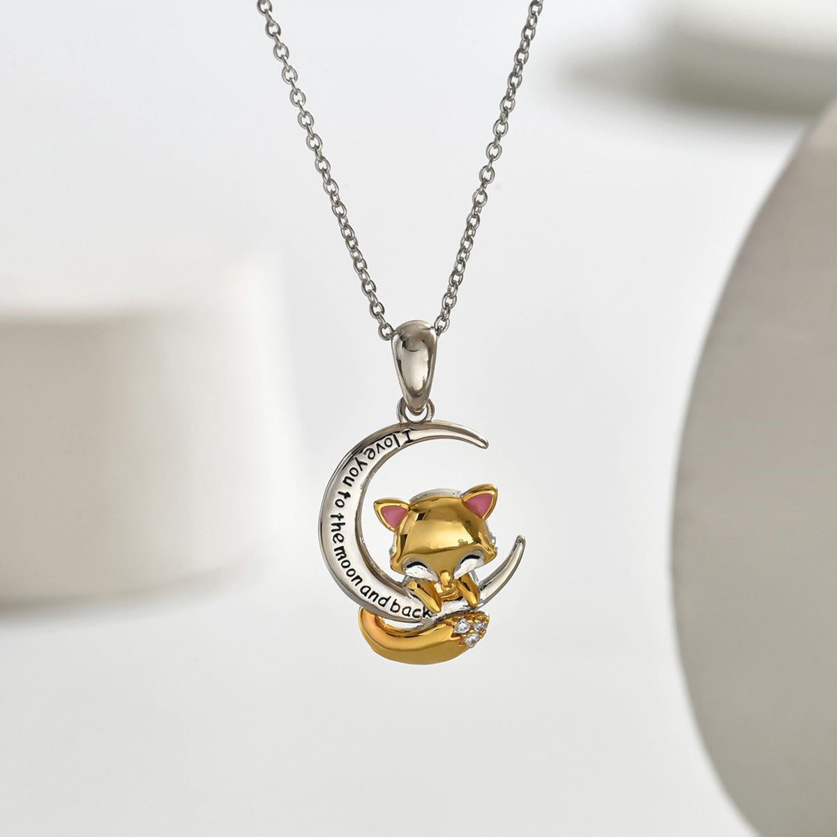 Collar zorro y luna en plata 925, encanto místico y estilo de alta gama