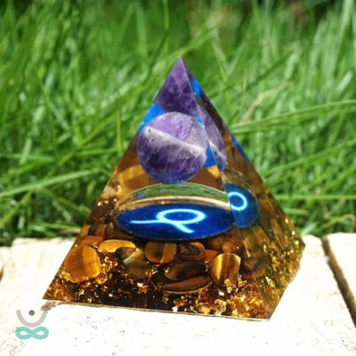 Pirámide del Zodiaco en Orgonita y Ojo de Tigre de 10cm símbolo del Toro