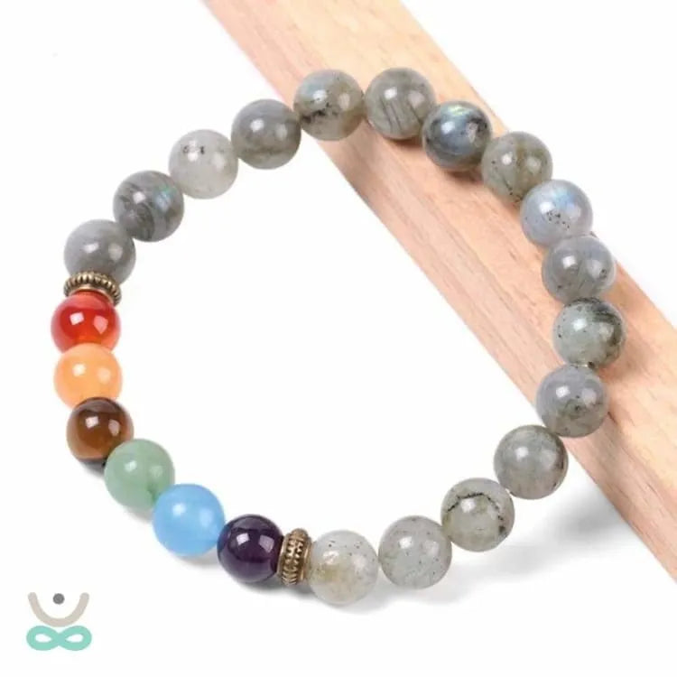 Pulsera 7 chakras en perlas de labradorita