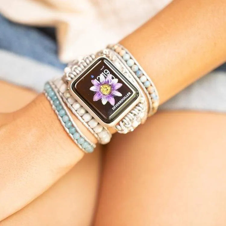 Pulsera Apple Watch Howlita y aguamarina