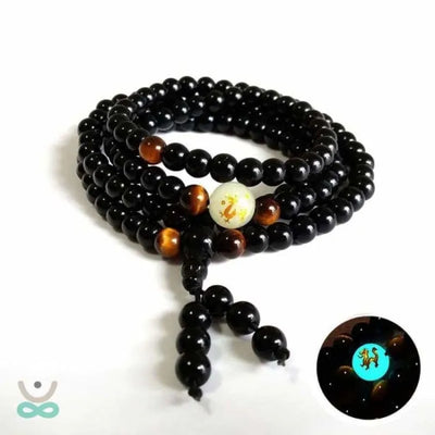 Pulsera Budista Mala con Dragón Fluorescente – Protección, Energía y Prosperidad