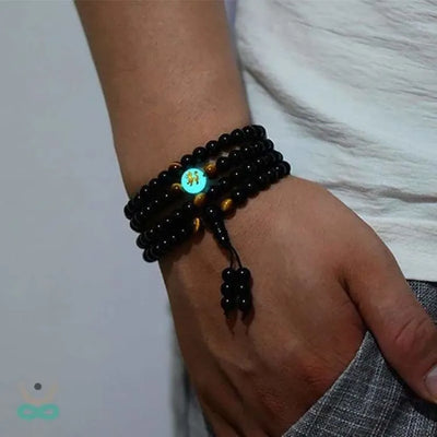 Pulsera Budista Mala con Dragón Fluorescente – Protección, Energía y Prosperidad