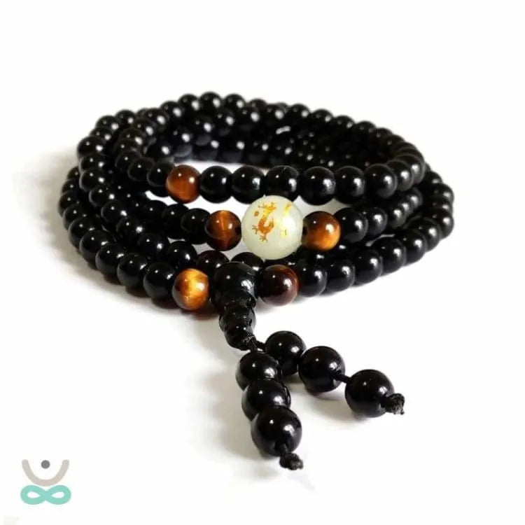 Pulsera Budista Mala con Dragón Fluorescente – Protección, Energía y Prosperidad