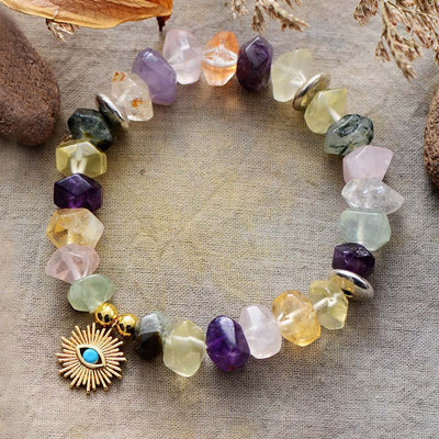 Pulsera Elástica con Colgante de Ojo y Cuentas de Piedra Natural