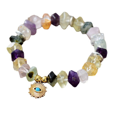 Pulsera Elástica con Colgante de Ojo y Cuentas de Piedra Natural