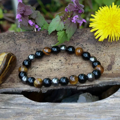 Pulsera Energética de Ojo de Tigre, Obsidiana y Hematita – Protección, Equilibrio y Fuerza