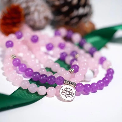 Pulsera Mala 108 Perlas – Amatista y Cuarzo Rosa para Paz y Amor