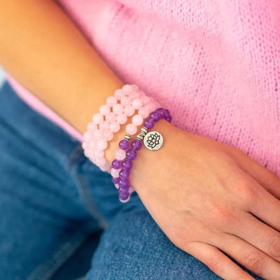 Pulsera Mala 108 Perlas – Amatista y Cuarzo Rosa para Paz y Amor