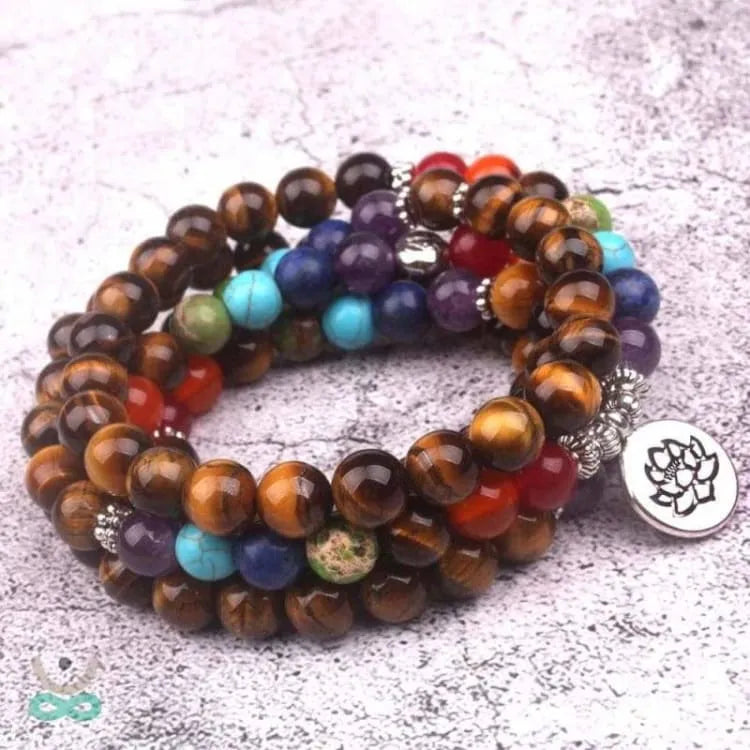 Pulsera Mala 7 chakras en ojo de tigre