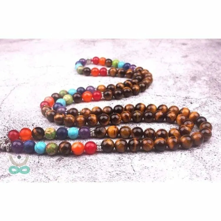 Pulsera Mala 7 chakras en ojo de tigre