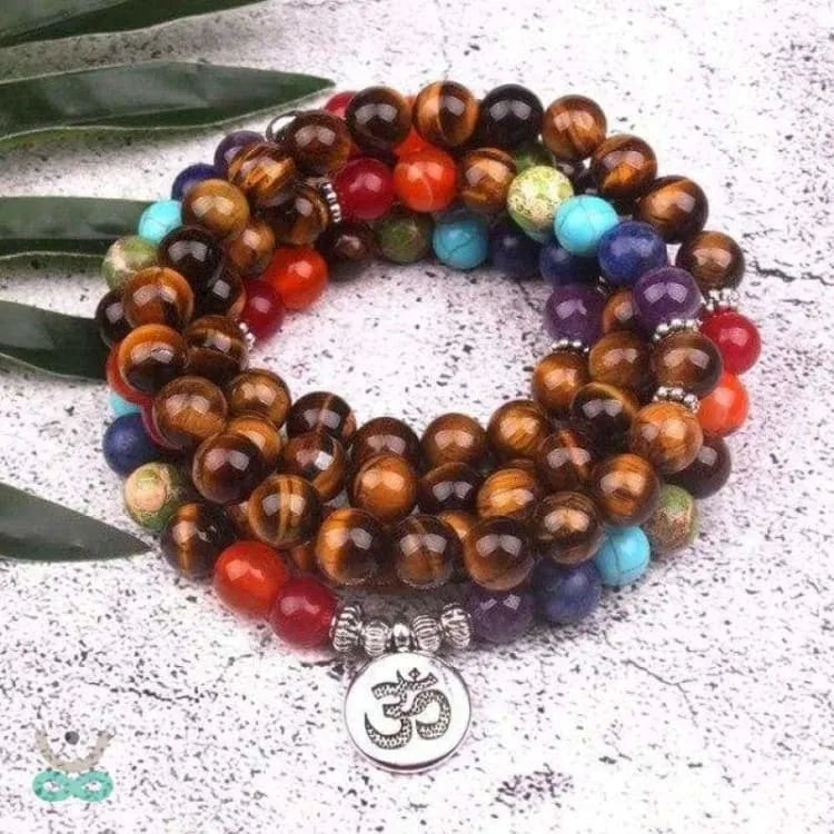 Pulsera Mala 7 chakras en ojo de tigre