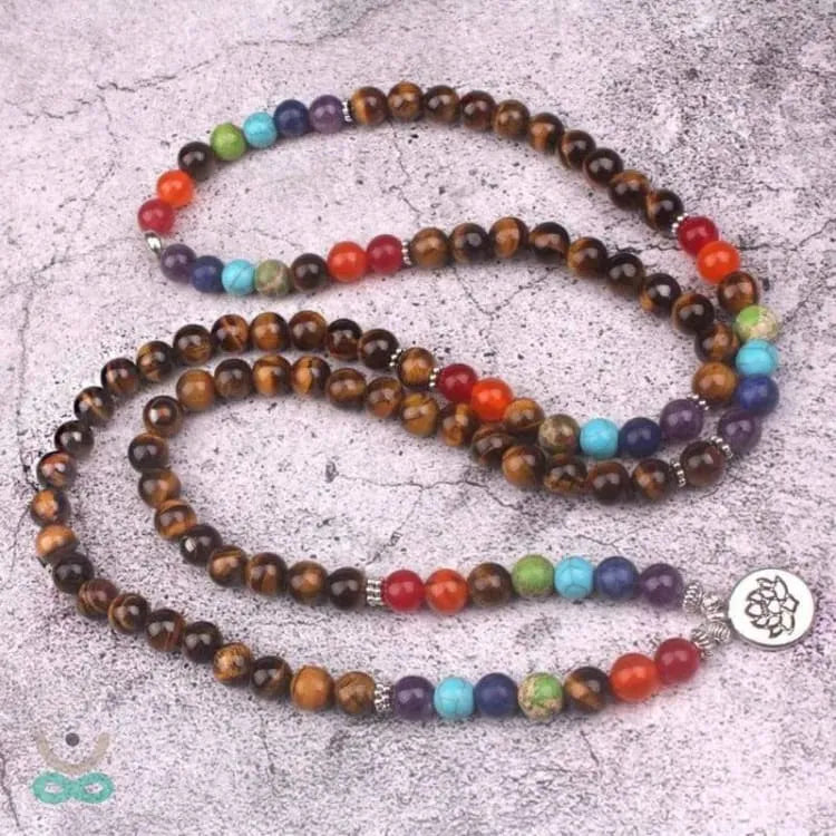 Pulsera Mala 7 chakras en ojo de tigre