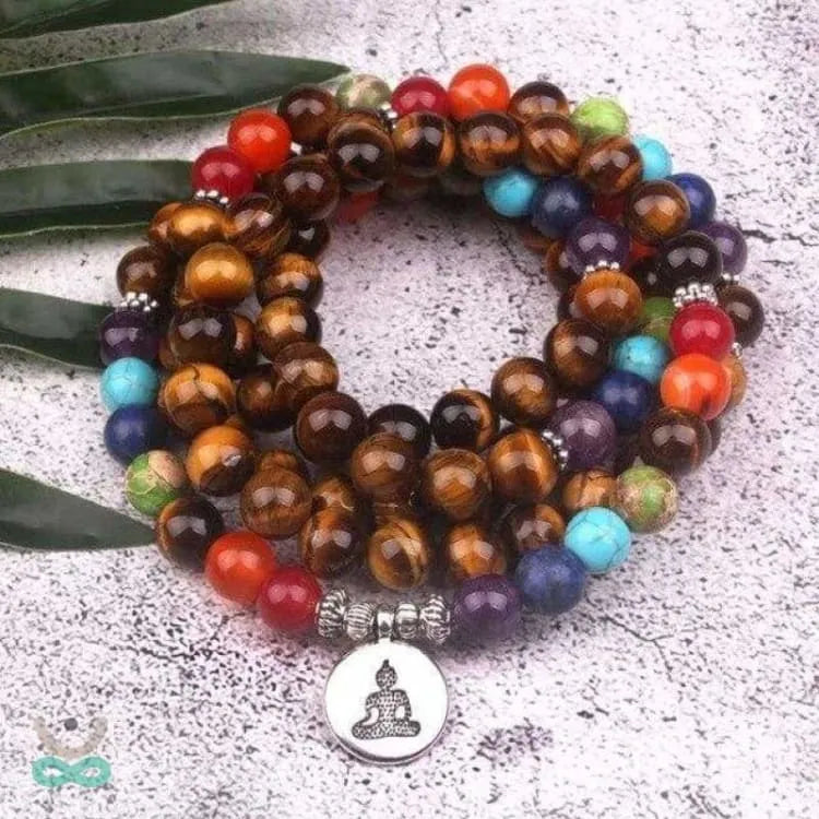 Pulsera Mala 7 chakras en ojo de tigre