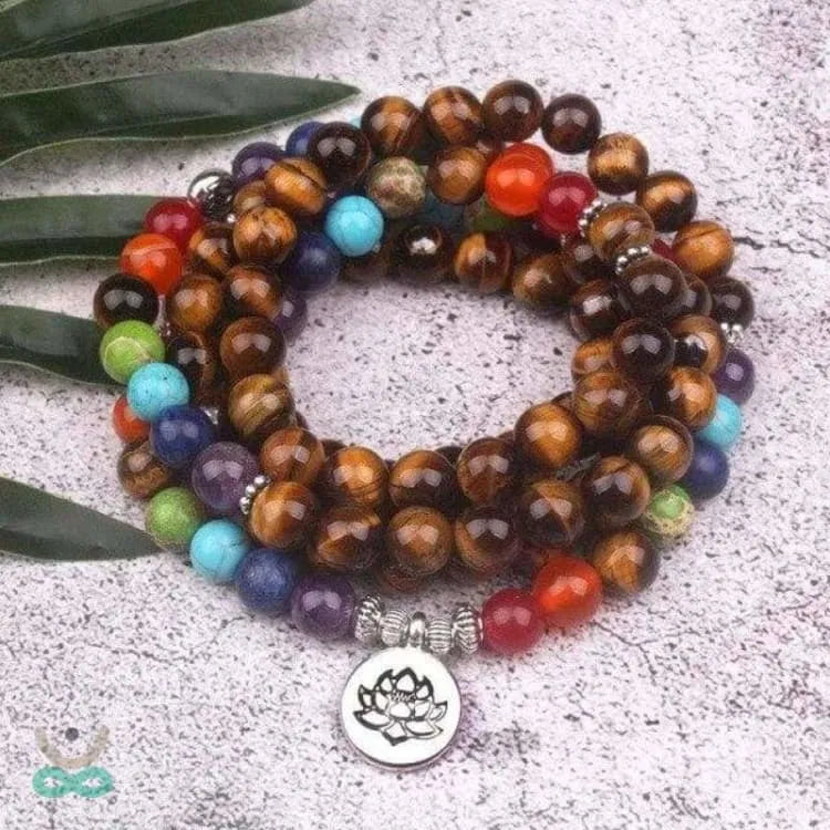 Pulsera Mala 7 chakras en ojo de tigre