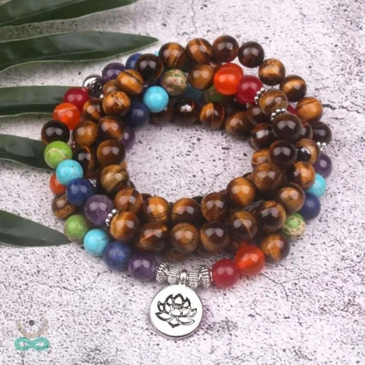 Pulsera Mala 7 chakras en ojo de tigre