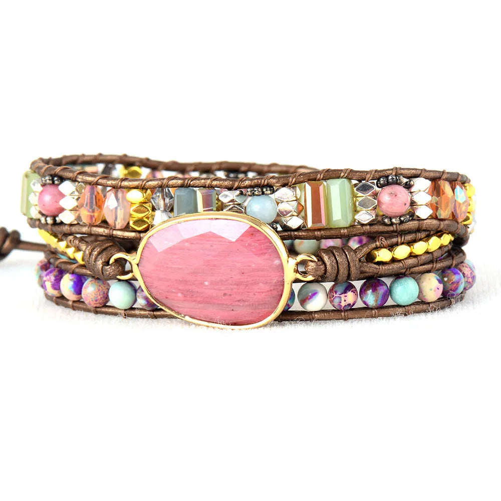 Pulsera Multicapa Bohemia con Cuarzo Rosa