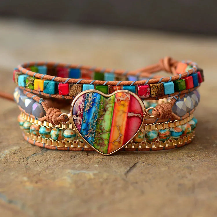 Pulsera Multicapa con Corazón de Piedra Imperial